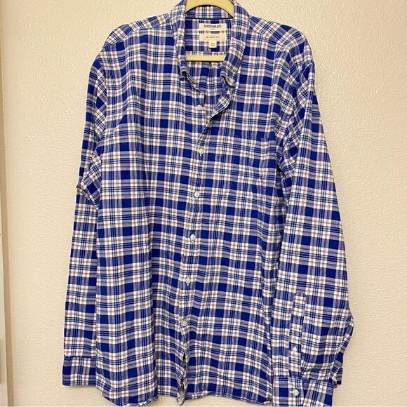 Goodthreads Oxford Men's Slim Long Sleeve Stretch cotton Plaid BLUE Shirt-XXXL - Picture 2 of 11